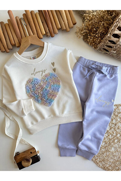 Kidmark Çocuk Modası Girl's 3D Floral Embroidered Lilac 100% Cotton Set