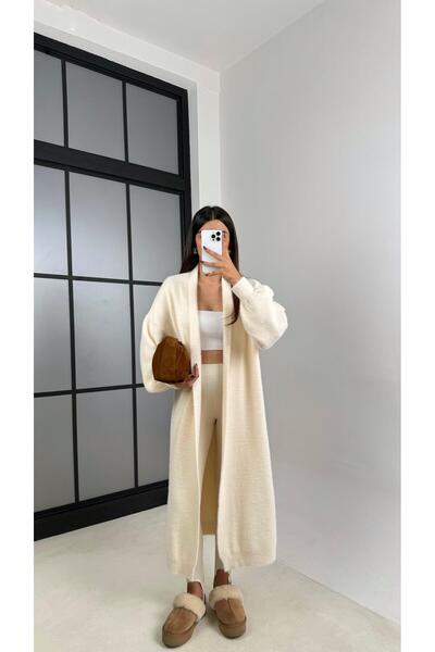 Gaus Ecru Long Oversize Knit Cardigan Gaus-00157