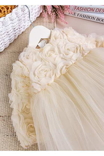 Babymod Stylish Birthday Special Occasion Baby Girl/Child Dress with Bow and Rose Tulle Detail