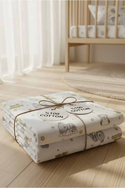 pistore 100% Cotton Ranforce Fitted Sheet Set - Sweet Dreams Patterned Park Bed with Teddy Bear 70X120 35X45