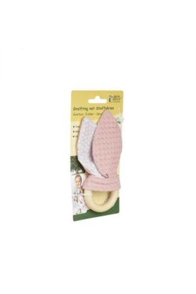Gruenspecht Wooden Ring Toy with Textile Bunny Ears, Pink, 571-V2