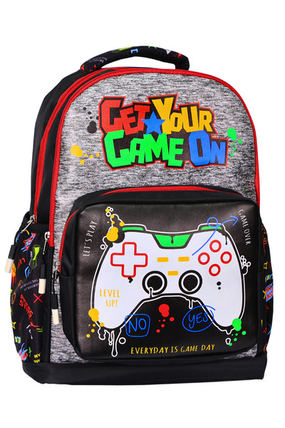 Genel Markalar 3’Lü İlkokul Kız Ve Erkek Çocuk Beslenmeli Ve Kalemlikli Okul Çantası Siyah Kırmızı Gamer