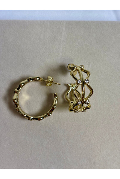 plnstudio Taşlı Zikzak Halka Küpe