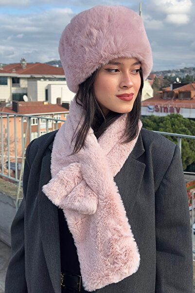 Mavelle Women's Pink Ushanka Scarf Set | Russian Trendy Faux Fur Kalpak | Plush Women's Set