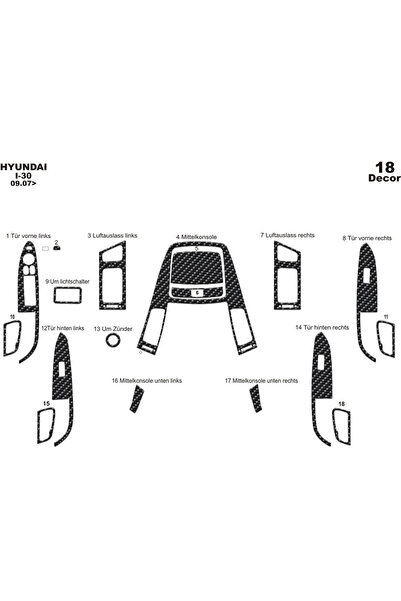 Marscockpitdesign Hyundai i30 Alüminyum Kaplama 2008 18 Parça