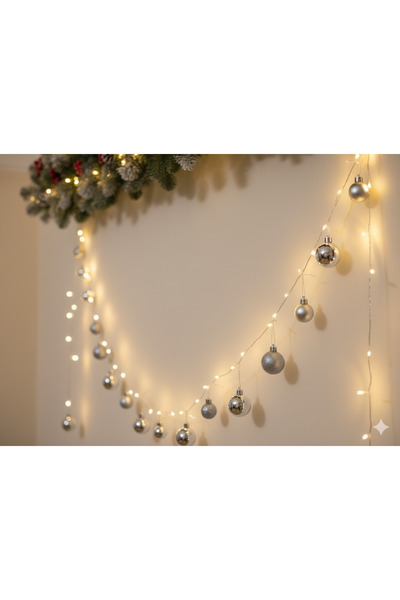 Deniz Party Store Yılbaşı Gümüş toplar şekilli peri led ışık