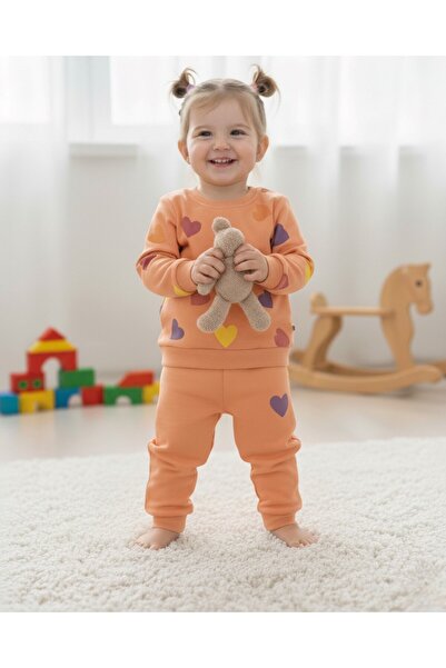 Egelite Baby Girl Seasonal Heart Printed Baby Set, Long Sleeves, Crew Neck Seasonal 6-24 Months