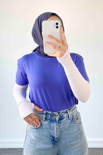 lamelif Μονόχρωμο κοντό μπλουζάκι με λεπτομέρεια χωρίς ραφές στο μανίκι, μωβ