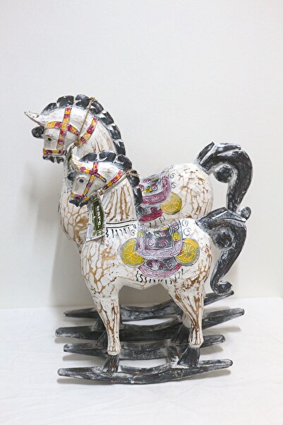 BARC AHŞAP DEKORATİF RENKLİ SALLANAN AT İKİLİ 45 CM VE 55 CM