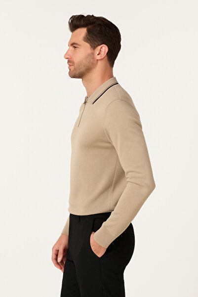 ModaPlaza Men's Polo Neck Zippered Sweater 1036