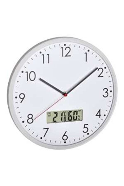 TFA Analog silent wall clock with digital thermometer and hygrometer, white, 60.3048.02