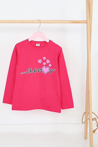 TOFİSA Детска блуза с дълъг ръкав и принт в цвят фуксия - 27698