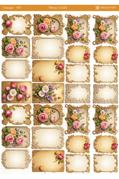 MirayDesign 1 Piece Vintage Themed Sticker (12X17 cm) for Bullet Journal, Scrapbook, Agenda and Planner