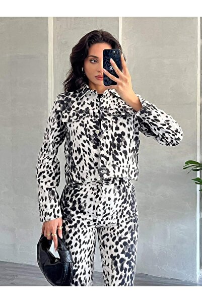 Coral Leopard Print Short Jacket Black