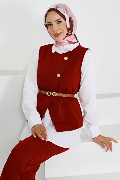 TOFİSA Панталони с колан и жилетка Mira Set Burgundy - 27612