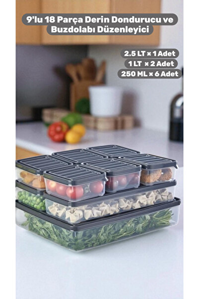 Buclee مجموعة من 9 حاويات تخزين للثلاجة والفريزر مكونة من 18 قطعة لتنظيم وحفظ الطعام