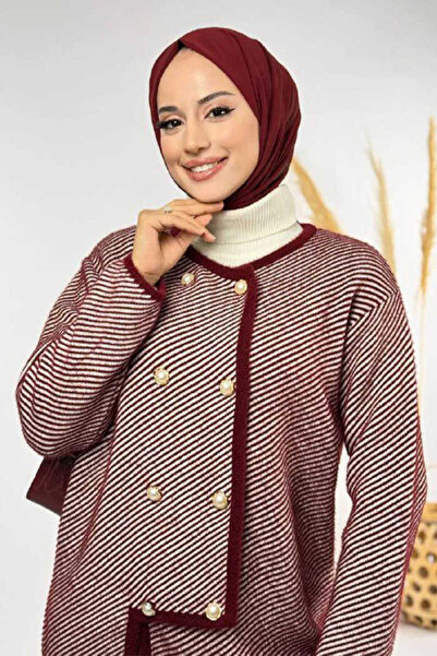 Bym Fashion Buttoned Knitwear Cardigan 18318 Claret Red