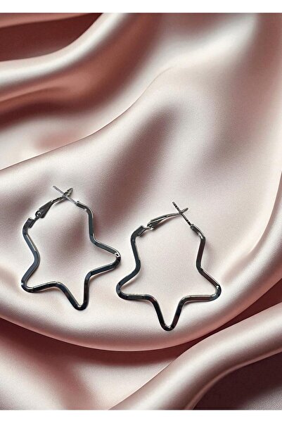 bonbela Yıldız Şekilli Çelik Halka Küpe Star Küpe Gold & Silver Renk