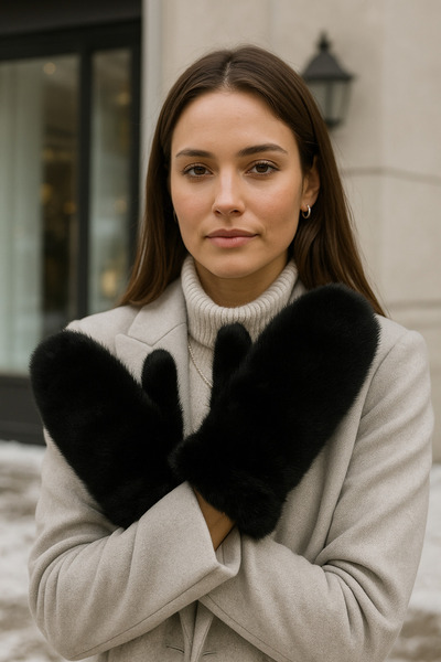 Luminos Butik Kadın Siyah Peluş Eldiven ELD32