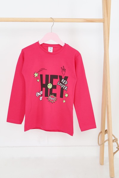 TOFİSA Girl's Fusya Long Sleeve Printed Combed Cotton Badi - 27701