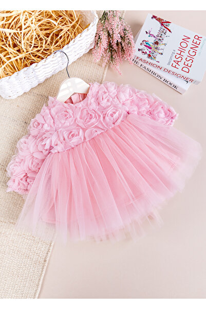 Babymod Stylish Birthday Special Occasion Baby Girl/Child Dress with Bow and Rose Tulle Detail