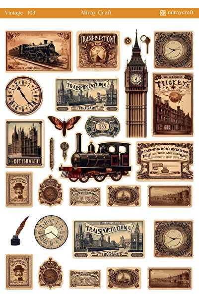 MirayDesign 1 Piece Vintage Themed Sticker (12X17 cm) for Bullet Journal, Scrapbook, Agenda and Planner