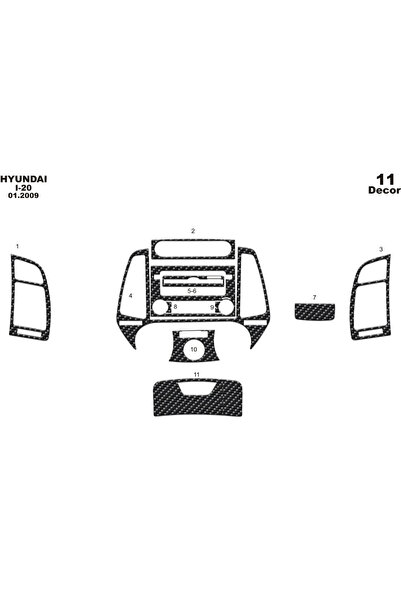 Marscockpitdesign غطاء كونسول توربيدو لسيارة هيونداي i20 موديل 2009، 11 قطعة