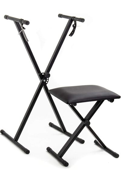 MegArya حامل لوحة مفاتيح فردي على شكل حرف X مع مقعد بيانو على شكل حرف X