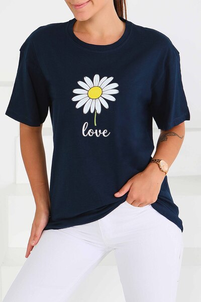 TOFİSA Μπλουζάκι με στάμπα και κοντό μανίκι σε μπλε ναυτικό - 27577