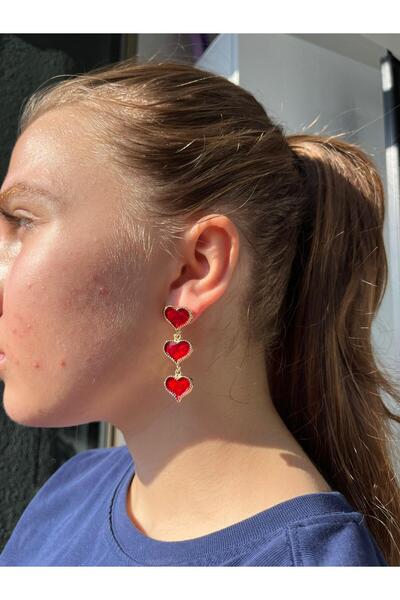 Candy Nuveria Aşkın Merdiveni- Mineli Sallantılı Altın Kalplamalı Kalp Küpe