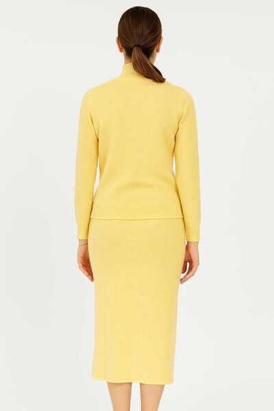 Maison La Femme Women's Knitwear Set Turtleneck Buttoned Jacket Long Skirt Bottom Top Knitwear Set