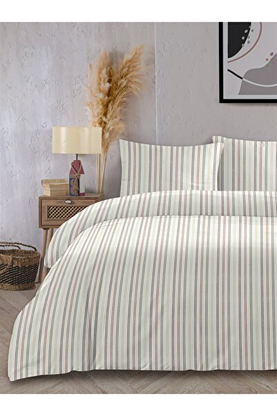 Evim Cool Natural 100% Cotton Akfil Huz Cherry Yarn Dyed Duvet Cover Set Double Size - 200X220 cm