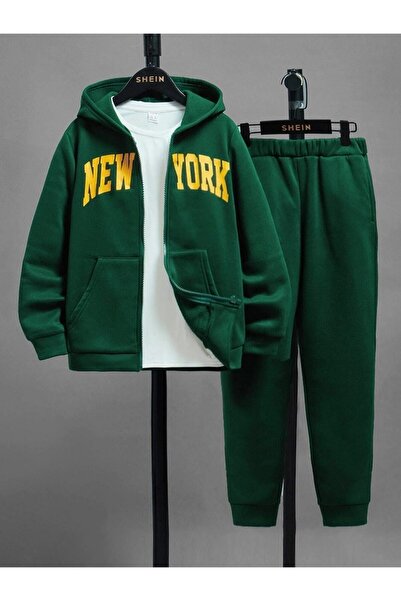 NoVibe Set unisex cu imprimeu New York, 3 piese, jachetă, hanorac și pantalon...