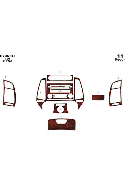 Marscockpitdesign غطاء كونسول توربيدو لسيارة هيونداي i20 موديل 2009، 11 قطعة