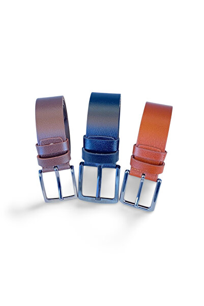 Karen Jewelry Men's Genuine Leather Belt, Cast Buckle, Completely Handmade, Unbreakable and Non-Cracking, 4cm Set of 3