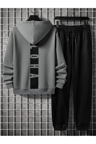 NoVibe Unisex Back Aloha Printed 3 thread Hooded Tracksuit Set