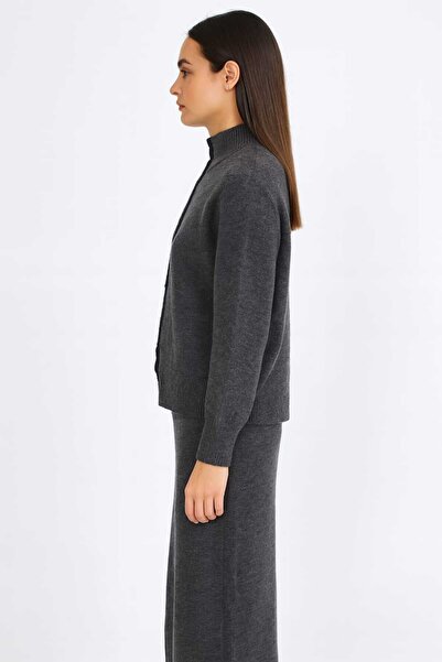 Maison La Femme Women's Knitwear Set Turtleneck Buttoned Jacket Long Skirt Bottom Top Knitwear Set