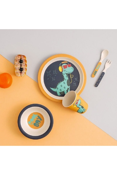 ORIAN Kids 5 Pcs dinner sets, Dino design