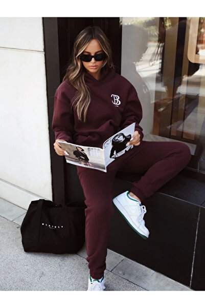 NoVibe طقم سويت شيرت رياضي مطبوع مقاس كبير للجنسين