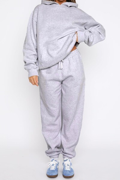 The Champ Clothing Oversize Unisex Tracksuit Set Gray – Basic, 3 Thread Ribbed Fleece; Hooded Top, Elastic Bottom