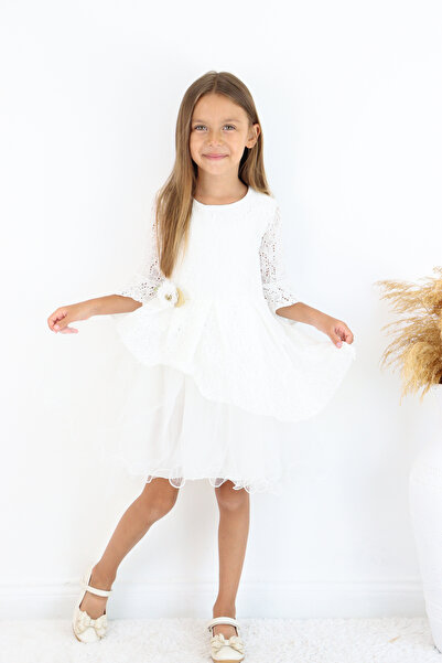 FESSHERA KİDS 🌸 Βραδινό φόρεμα με δαντέλα για κορίτσια με λεπτομέρειες 🌸