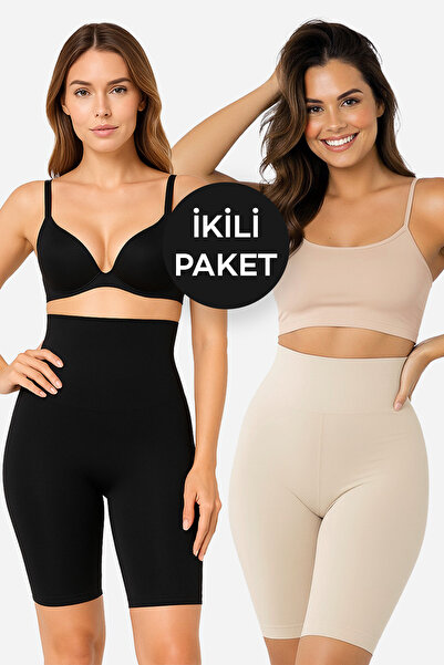 ALEXANDER HUD Жіночі шорти-корсет чорні та бежеві, набір з 2 штук – корсет-шорти з високою талією, що підтягують та стрункіють фігуру