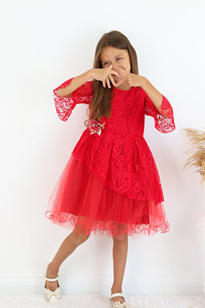 FESSHERA KİDS 🌸Kız Çocuk Dantel Detaylı Kat Kat Abiye Elbise🌸