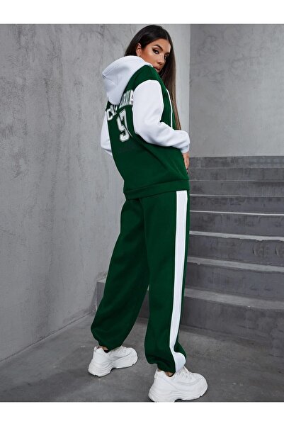 NoVibe California 97 Printed 3 thread Green Zippered Sleeves and Hat White Detailed Tracksuit Set