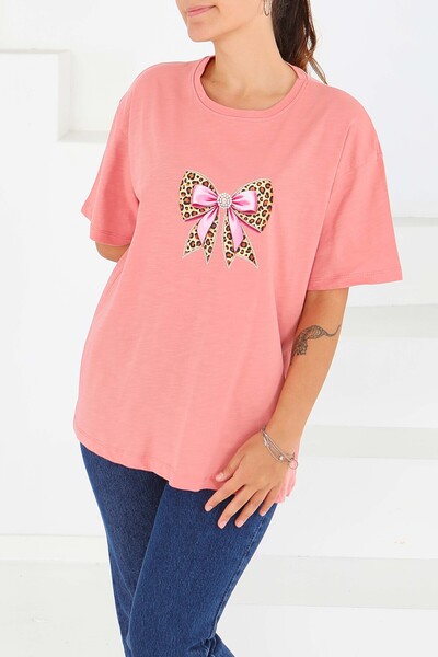 TOFİSA Μπλουζάκι με στάμπα και κοντά μανίκια - Τριαντάφυλλο - 27576