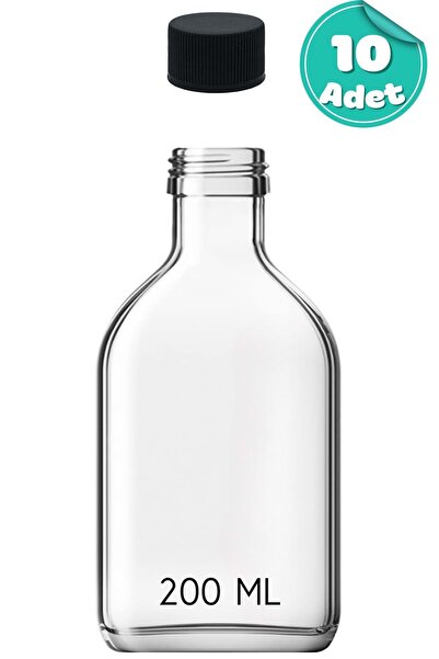 Jenisa 10 Pcs Cold Brew Bottle – 200ml Flat Glass Bottle with Plastic Lid, Cold Brew Coffee, Sauce Oil Dispenser Bottle