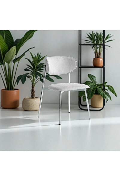 DENGEMA Laila S80 Sandalye – Gri Kumaş, Krom Metal Ayak