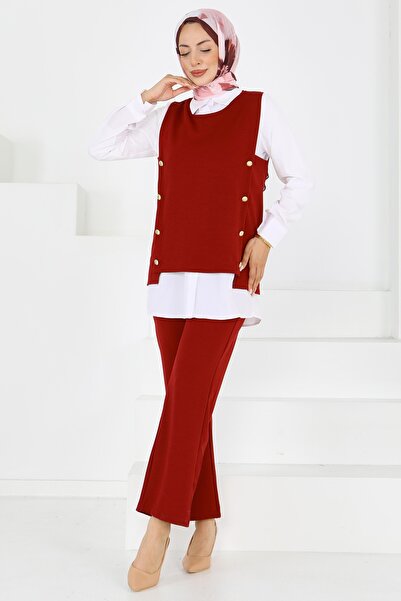 TOFİSA Παντελόνι πουλόβερ με κουμπιά Mira Suit Claret Red - 27613