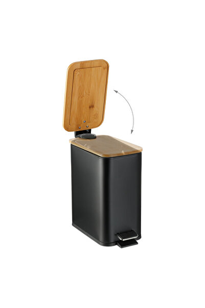 Elindor ® Kitchen Trash Can with Pedal, with Bamboo Lid, 5L Capacity, Removable Bucket, Black