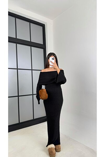 Gaus Black Madonna Collar Design Long Knitwear Dress Gaus-00126